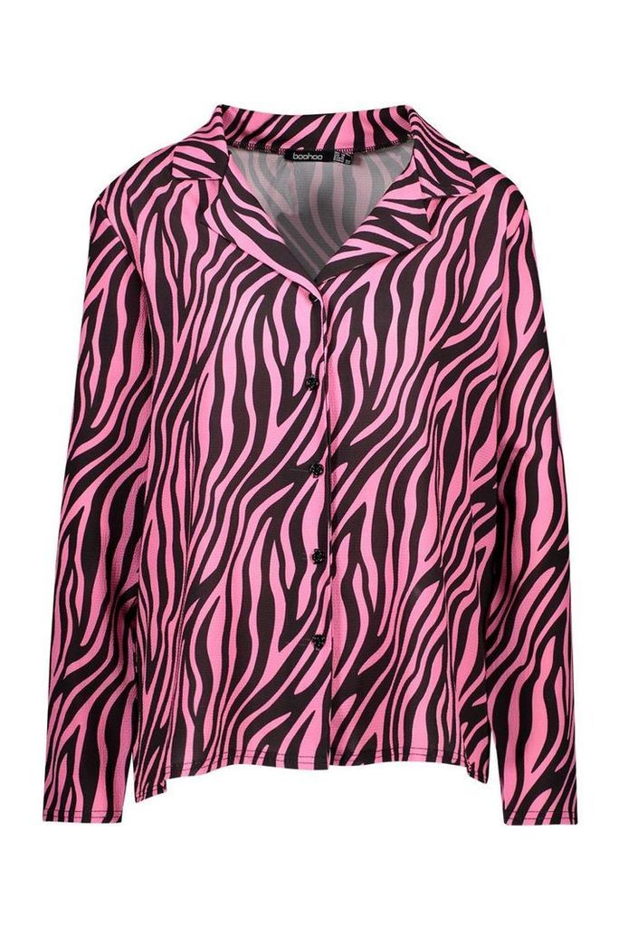 Womens Woven Tiger Shirt - Pink - 6, Pink