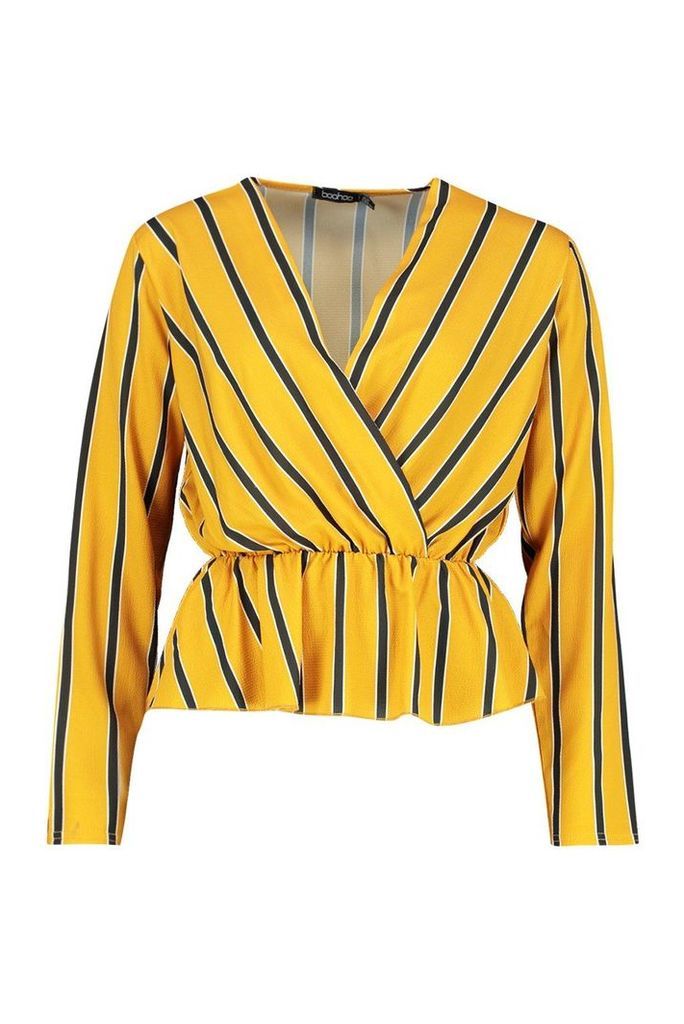 Womens Woven Stripe Plunge Blouse - yellow - 8, Yellow