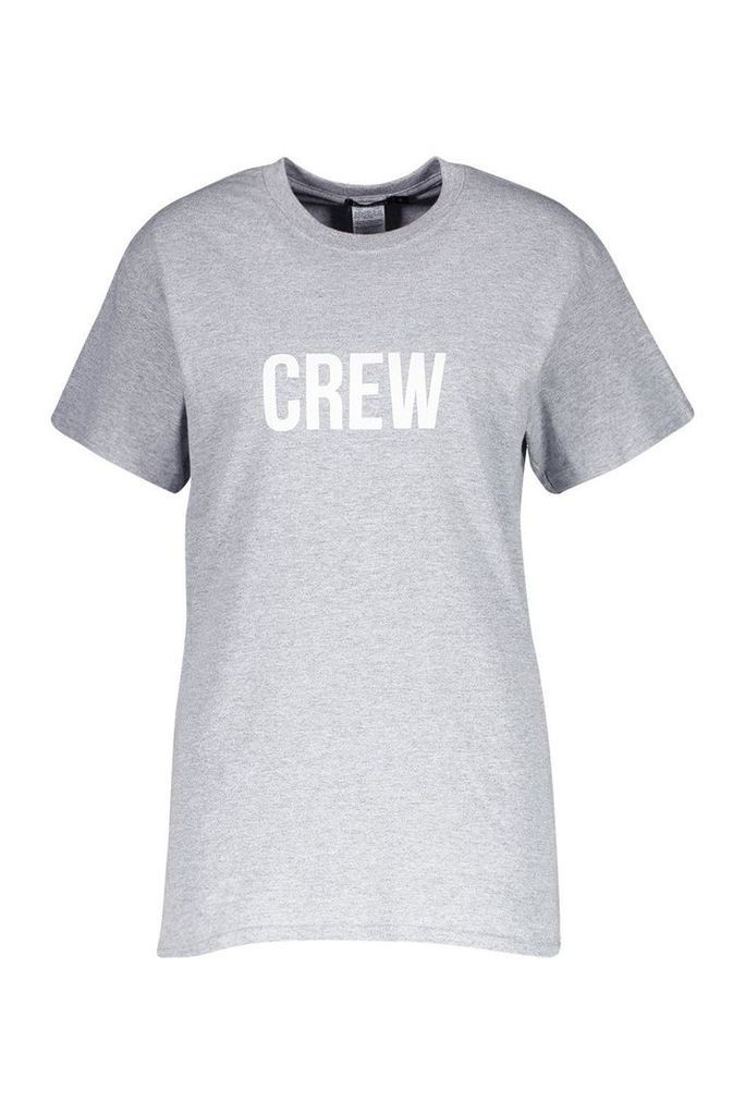 Womens Crew Slogan T-Shirt - grey - XL, Grey