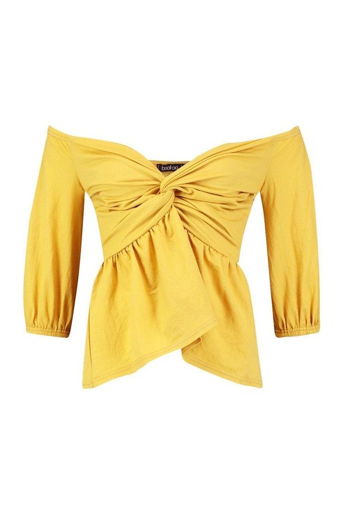 Womens Linen Look Off The Shoulder Top - yellow - 6, Yellow