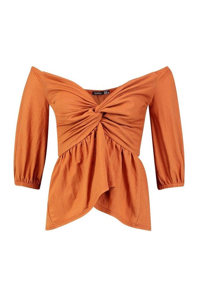 Womens Linen Look Off The Shoulder Top - orange - 8, Orange