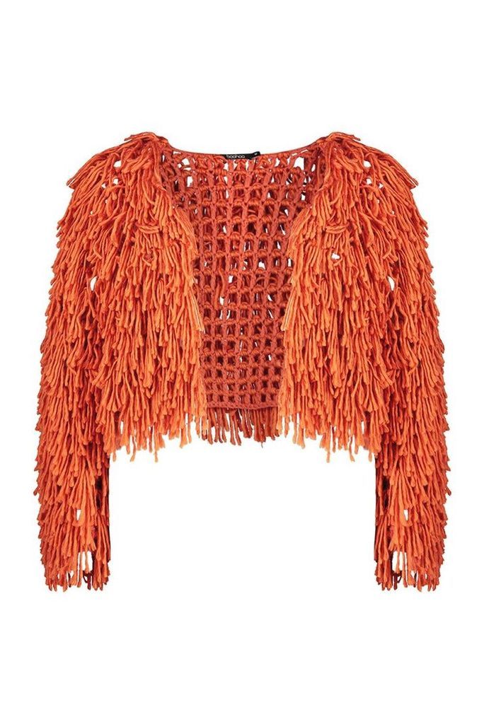 Womens Shaggy Knit Cardigan - orange - S, Orange