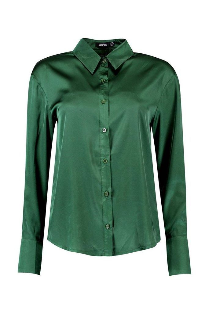 Womens Premium Satin Shirt - green - 14, Green