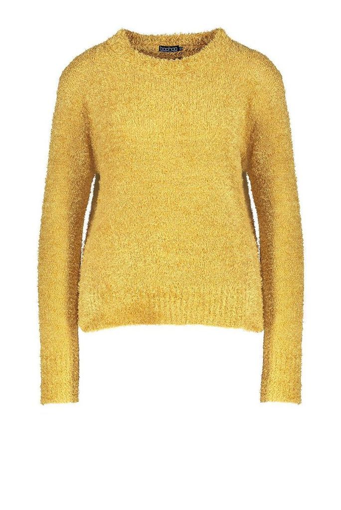 Womens Teddy Feather Knit Jumper - yellow - M/L, Yellow