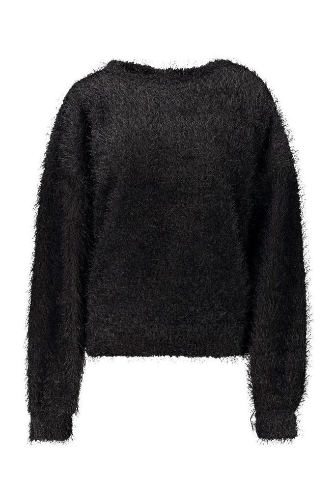 Womens Oversized Fluffy Knit Jumper - black - M, Black