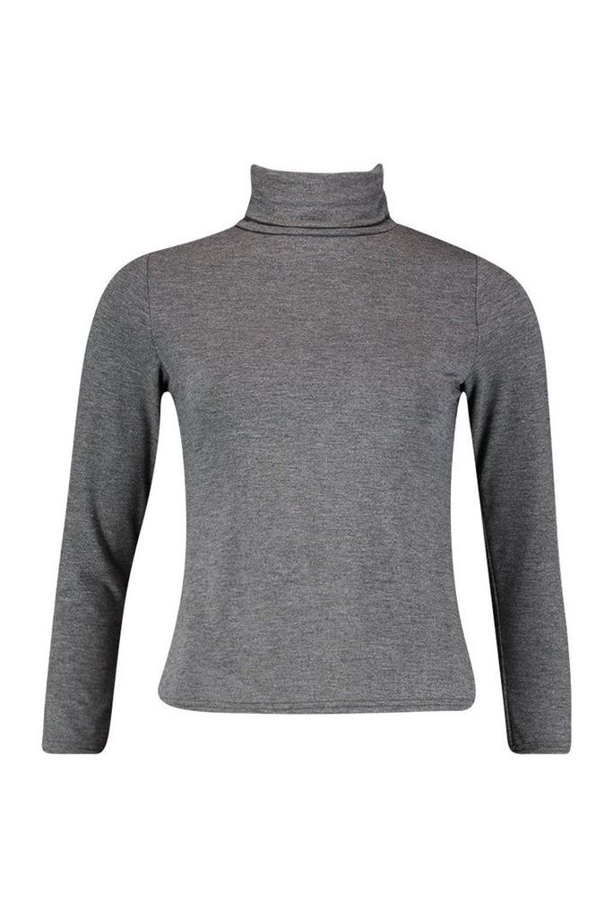 Womens roll/polo neck Long Sleeve Top - grey - 6, Grey