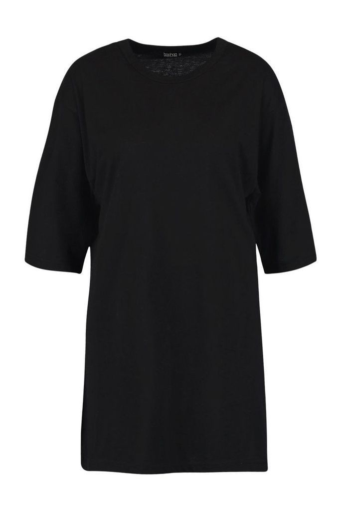 Womens Oversized 3/4 Sleeve T-Shirt Dress - Black - 10, Black