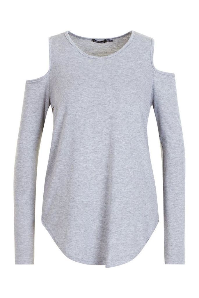 Womens Long Sleeve Cold Shoulder Top - Grey - 8, Grey