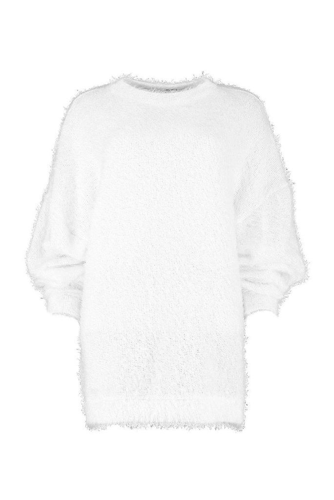 Womens Oversized Fluffy Knit Boyfriend Jumper - white - S/M, White