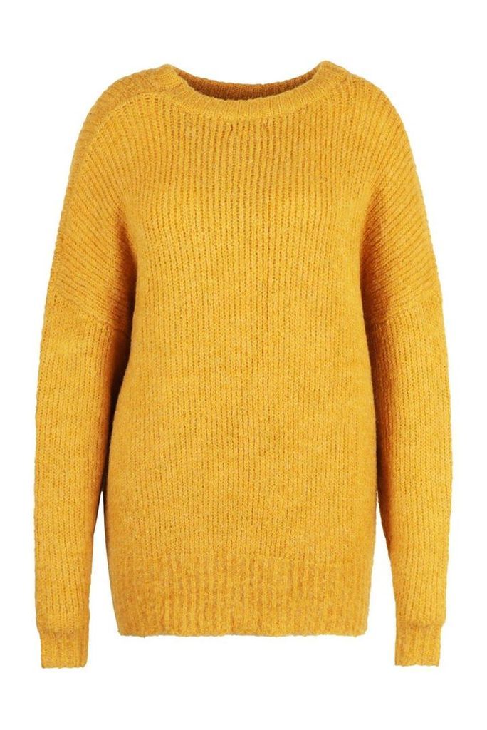 Womens Plus Oversized Knit Boyfriend Jumper - yellow - 16-18, Yellow