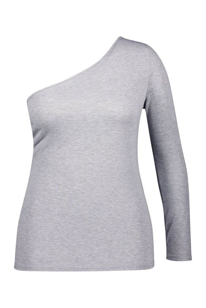 Womens Plus Jersey One Shoulder Basic Top - grey - 18, Grey