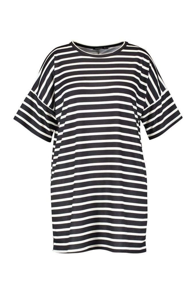 Womens Plus Stripe Oversized T-Shirt Dress - White - 20, White
