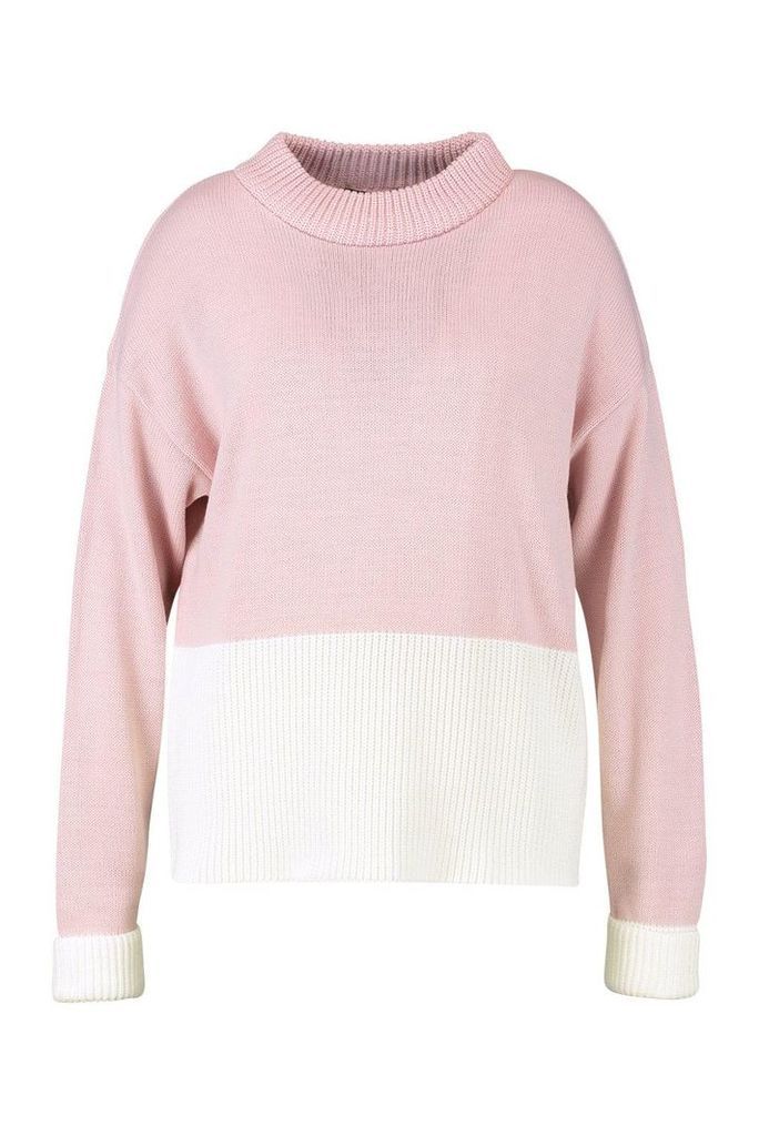 Womens Plus Colour Block Oversized Jumper - Pink - 20-22, Pink