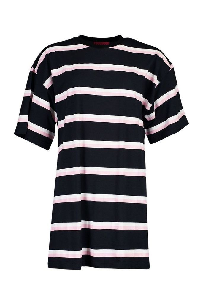 Womens Oversized Stripe T-Shirt Dress - Navy - S/M, Navy