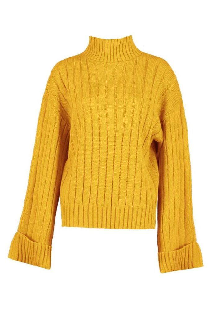 Womens Maxi Wide Sleeve Wide Rib Jumper - yellow - S/M, Yellow