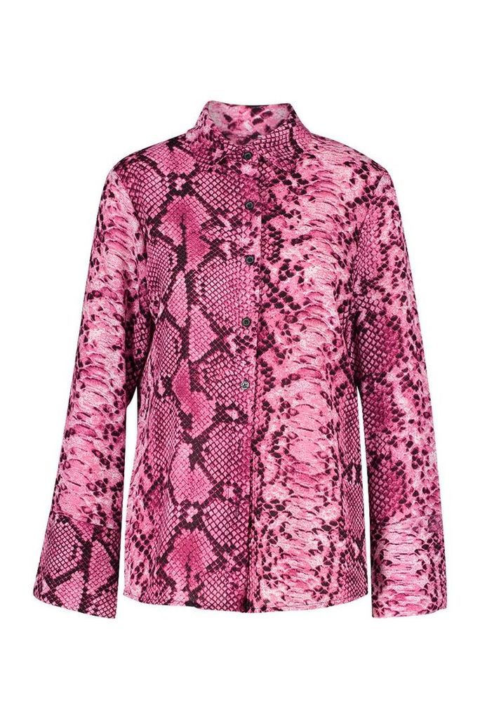 Womens Tall Snake Print Woven Shirt - Pink - 8, Pink