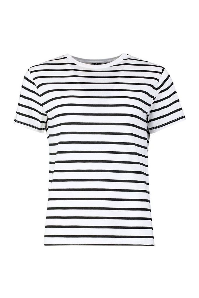 Womens Tall Stripe Boxy T-Shirt - White - 14, White