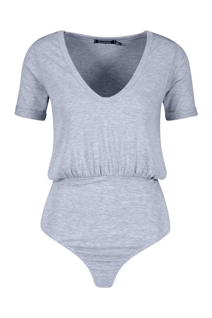 Womens Tall V Neck Oversized T-Shirt Bodysuit - grey - 12, Grey
