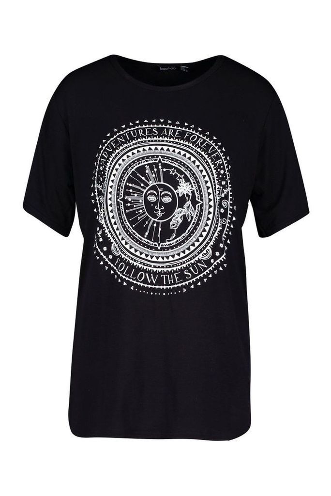 Womens Tall Sun and Moon Print T-Shirt - black - 14, Black
