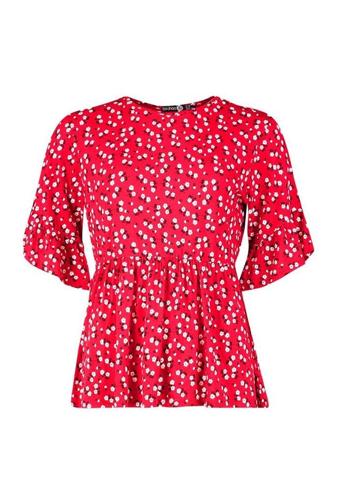 Womens Tall Ditsy Floral Smock Top - Red - 12, Red