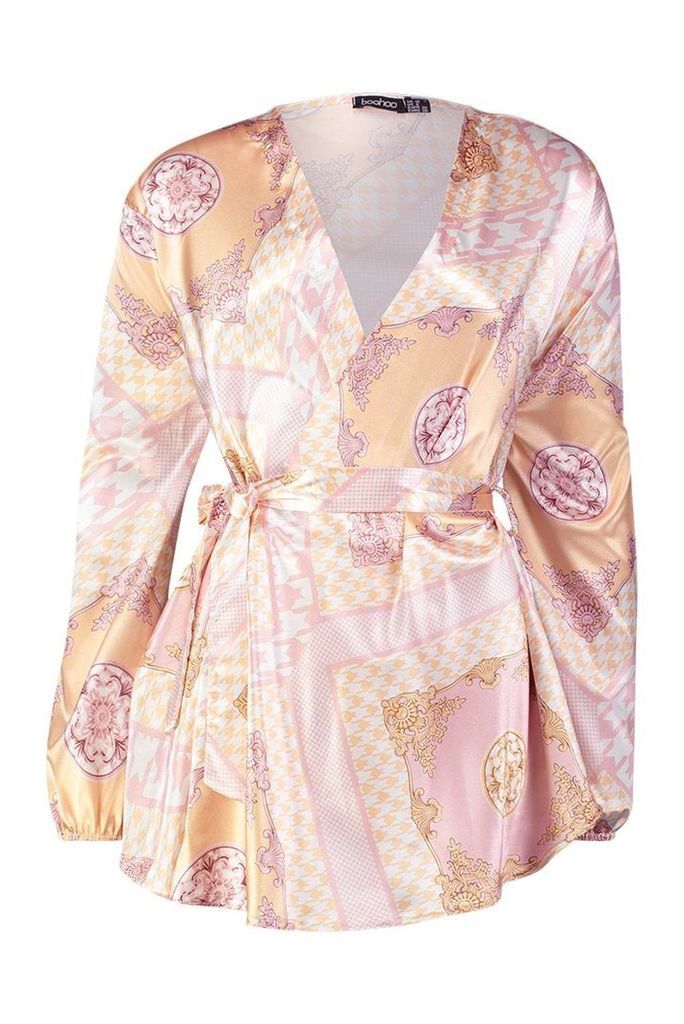 Womens Tall Scarf Print Wrap Top - pink - 12, Pink