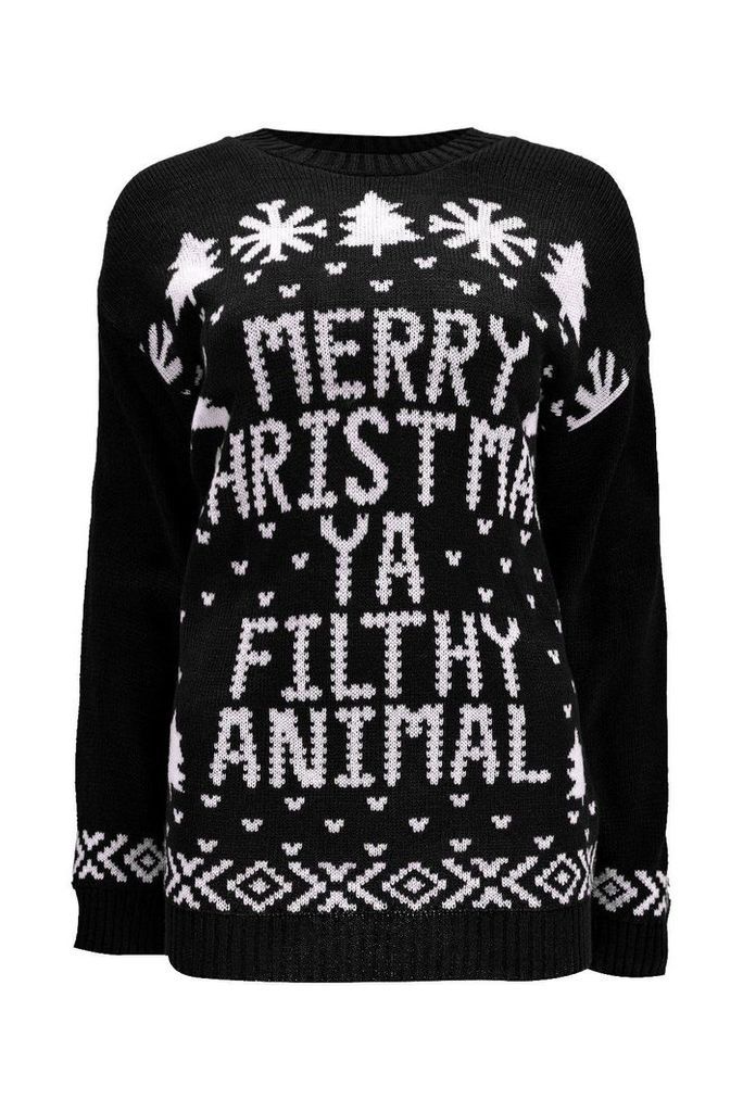 Womens Merry Christmas Ya Filthy Animal Jumper - black - S/M, Black