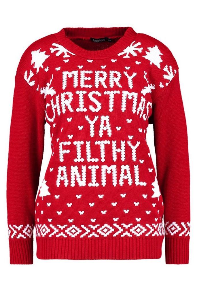 Womens Merry Christmas Ya Filthy Animal Jumper - red - S/M, Red