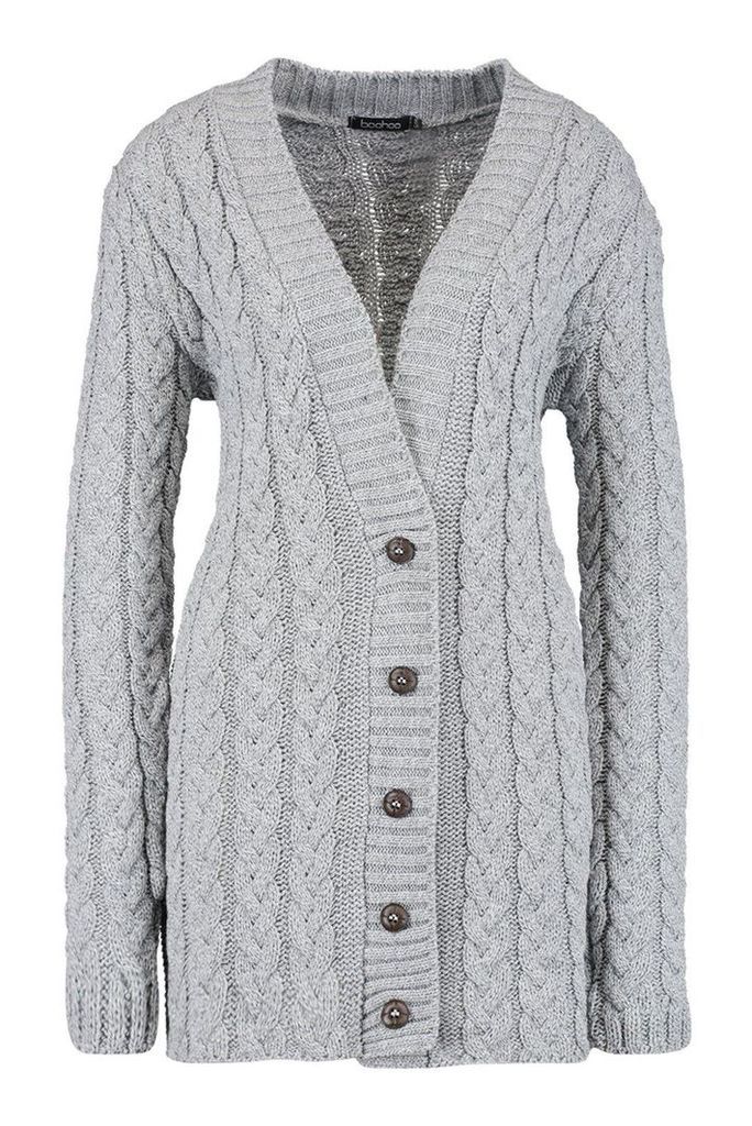 Womens Cable Knit Cardigan - grey - M/L, Grey