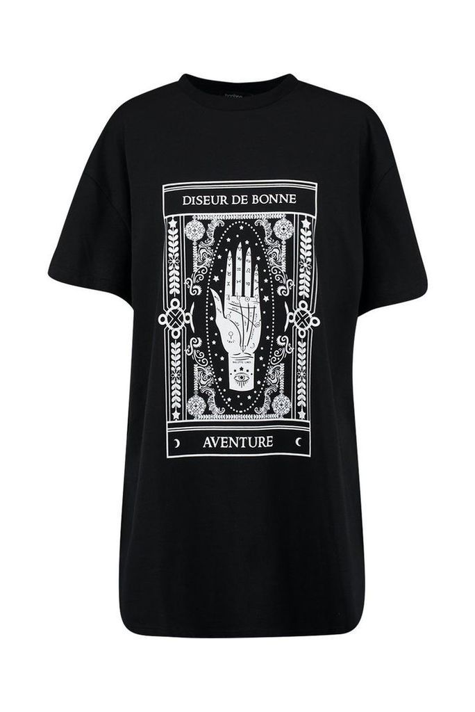 Womens Mystic Print Oversized T-Shirt Dress - Black - M, Black