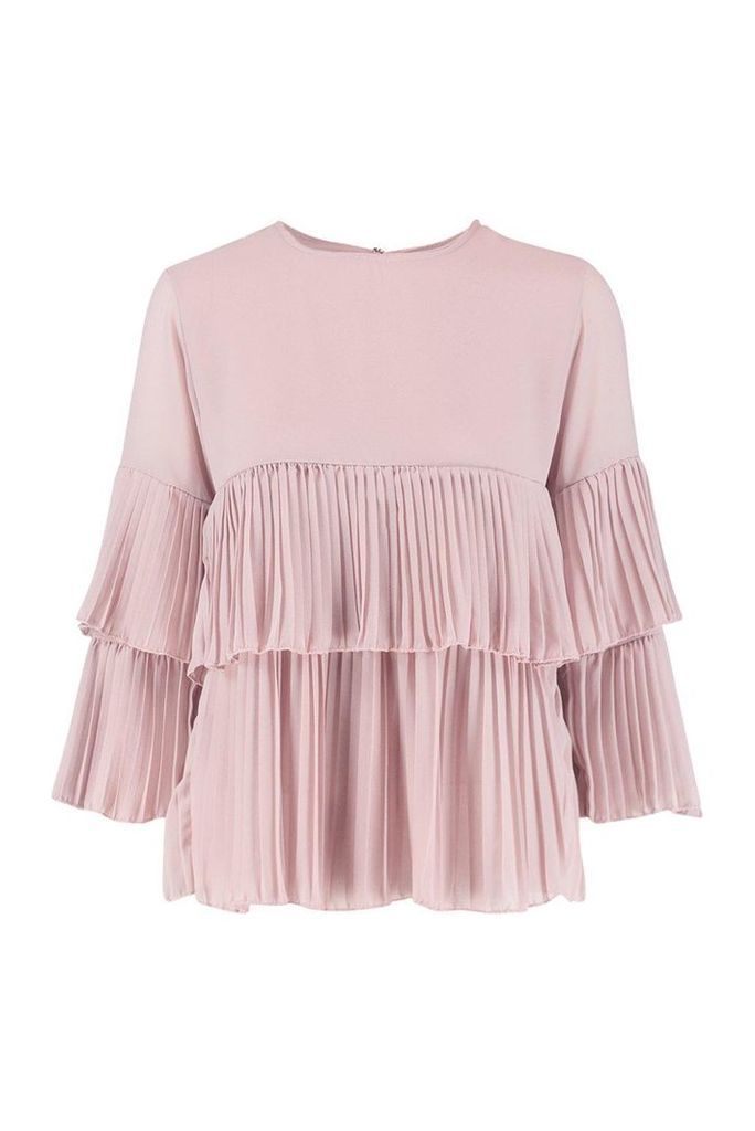 Womens Woven Pleated Smock Top - Pink - 6, Pink