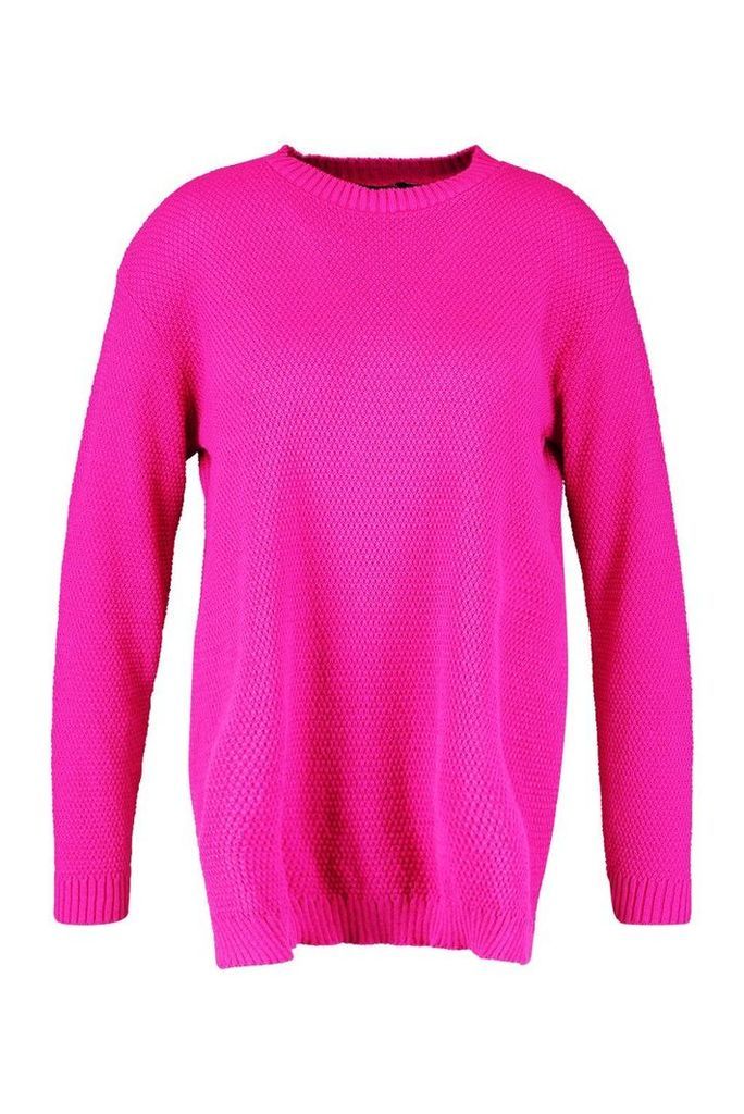 Womens Plus Side Split Moss Stitch Tunic Jumper - Pink - 20, Pink