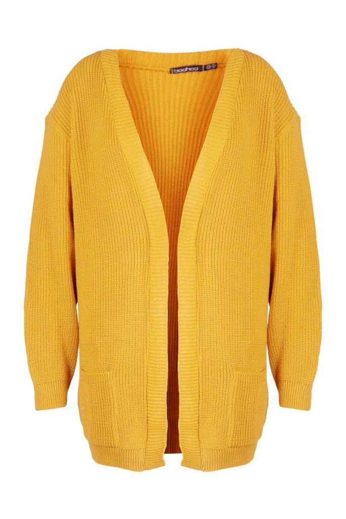 Womens Plus Boyfriend Knitted Cardigan - Yellow - 20, Yellow