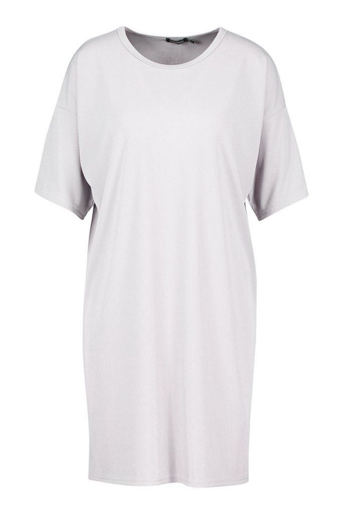 Womens Tall Oversized Slouch Rib T-Shirt Dress - Grey - 8, Grey