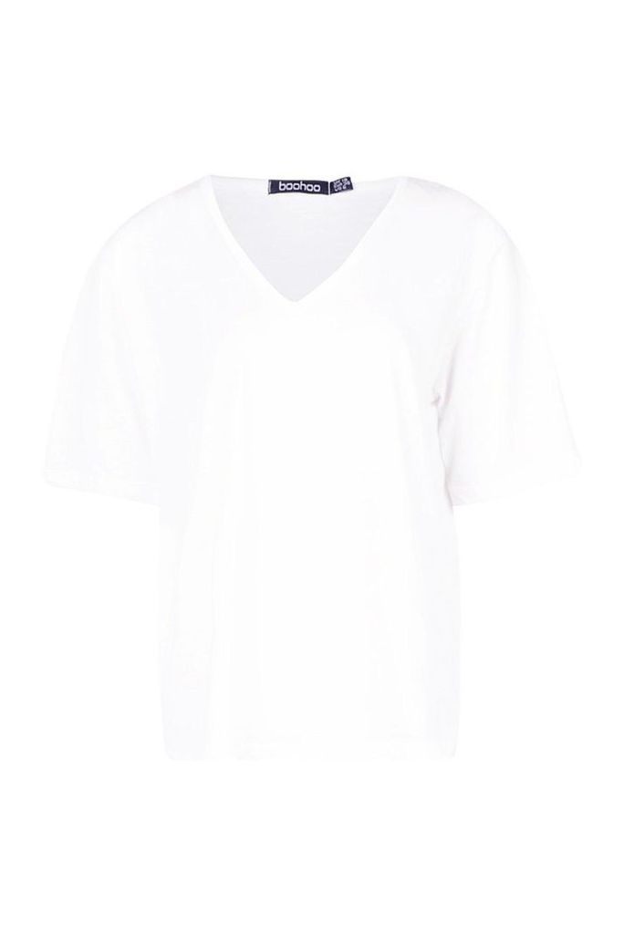 Womens Basic Cotton V Neck T-Shirt - white - 8, White
