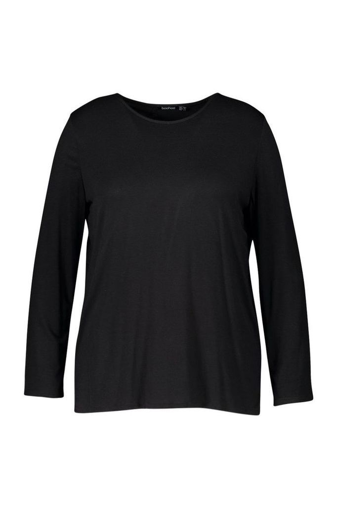 Womens Plus Jersey Long Sleeve Open Back T-Shirt - black - 24, Black