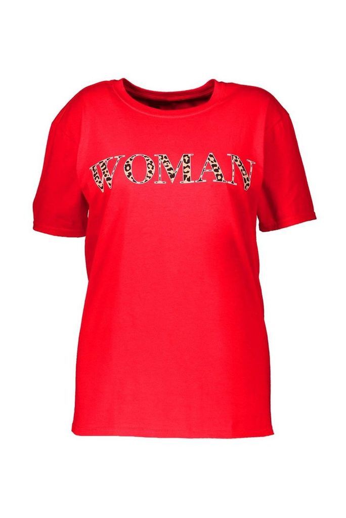 Womens Plus Woman Leopard Oversized T Shirt - red - 24, Red