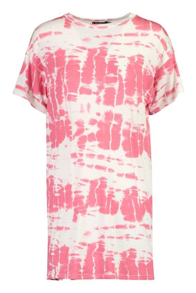 Womens Petite Tie Dye T-Shirt Dress - Pink - 8, Pink