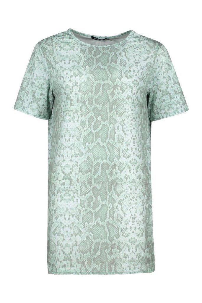 Womens Petite Snake Print T-Shirt Dress - green - 8, Green