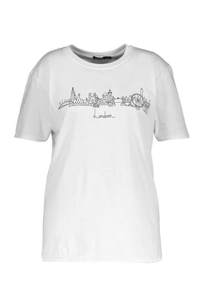 Womens Plus London Skyline T-Shirt - white - 16, White
