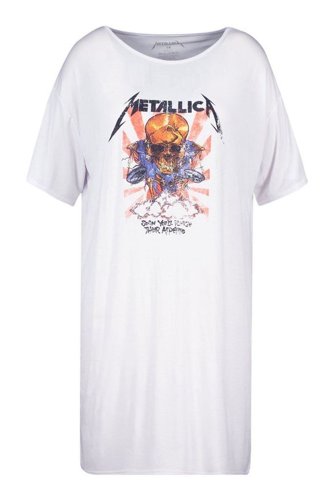 Womens Plus Metallica Licensed T-Shirt Dress - white - 18, White