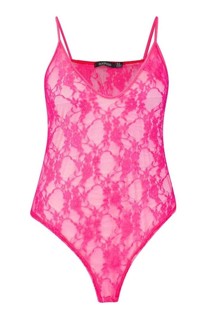 Womens Plus Bright Lace Bodysuit - pink - 18, Pink