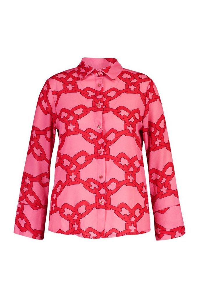 Womens Plus Woven Chain Print Shirt - Pink - 16, Pink