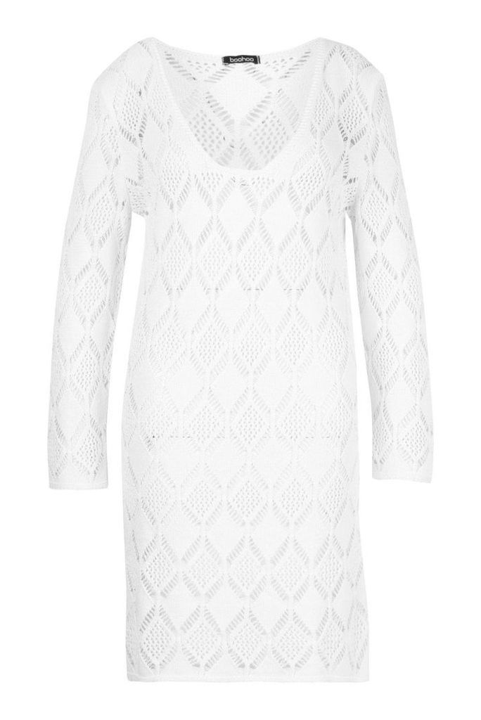 Womens Plus Crochet Beach Dress - white - 24, White