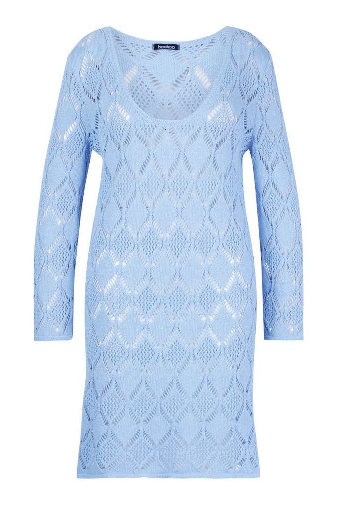 Womens Plus Crochet Beach Dress - blue - 16-18, Blue
