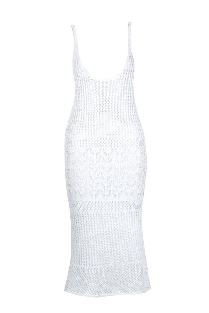 Womens Plus Crochet Beach Knit Midi Dress - white - 26, White
