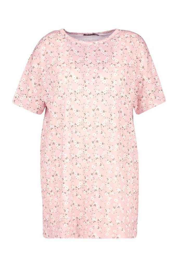 Womens Plus Floral Ditsy T-Shirt Dress - Pink - 18, Pink