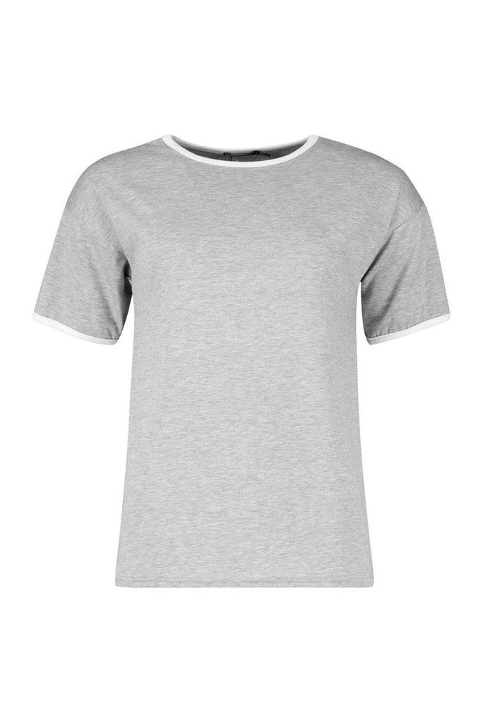 Womens Petite Tonal Ringer T-Shirt - grey - 6, Grey