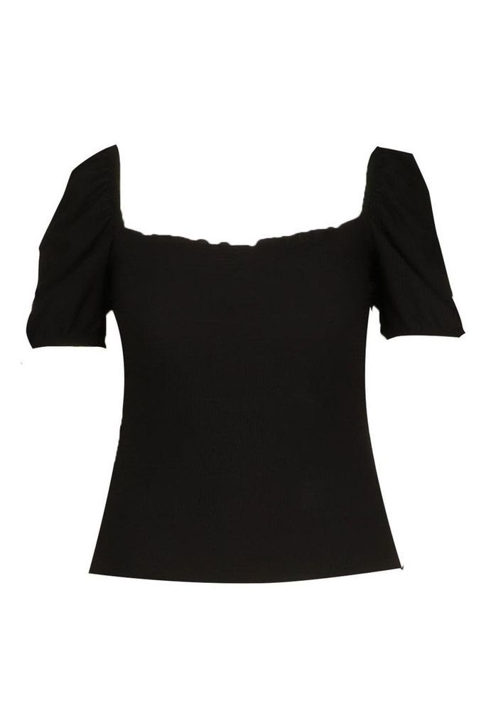 Womens Plus Shirred Cap Sleeve Square Neck T-Shirt - black - 26, Black