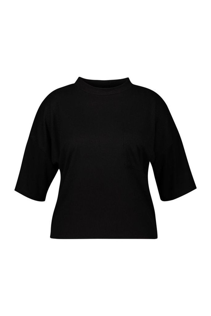 Womens Plus Basic Rib Pocket Detail T-Shirt - black - 22, Black