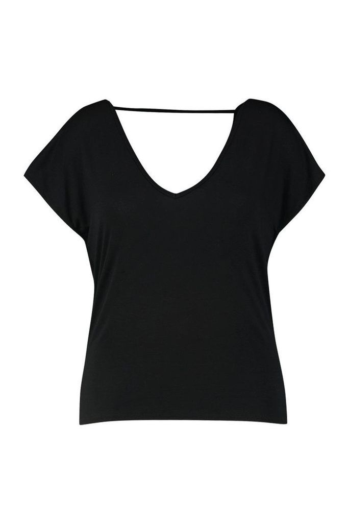 Womens Plus Basic V Neck Keyhole T-Shirt - black - 18, Black